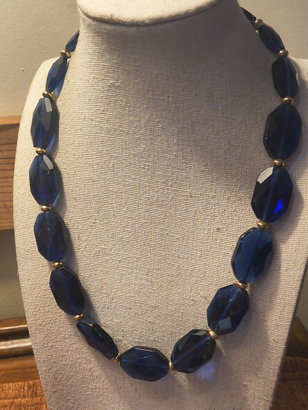 Vtg Ralph Lauren Genuine Navy Blue Big Chunky Faceted Crystal Necklace - Picture 3 of 7